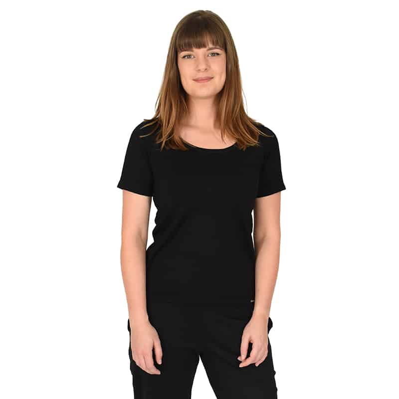 T-shirt thermique à manches courtes femme avec ceinture lombaire élastique  - en laine et coton