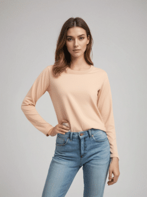 T-shirt femme laine mérinos manches longues col O jersey